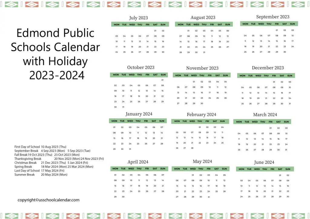 Edmond School District Calendar