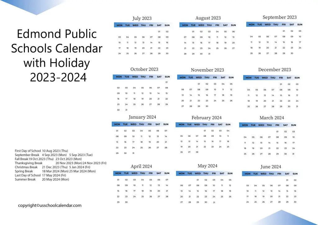 Edmond Schools Calendar