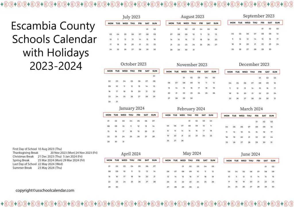 Escambia County School Calendar