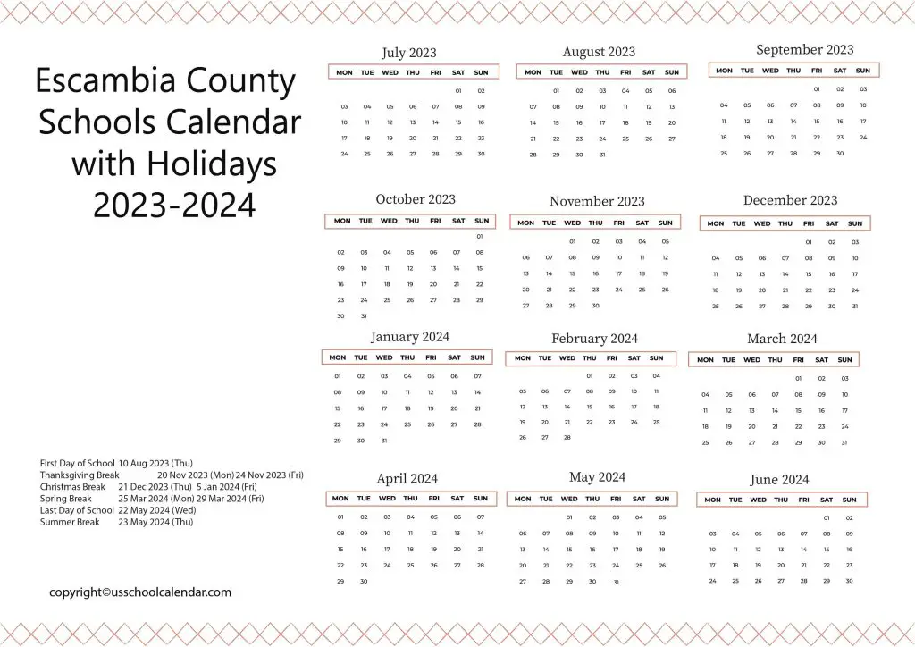 Escambia County School District Calendar