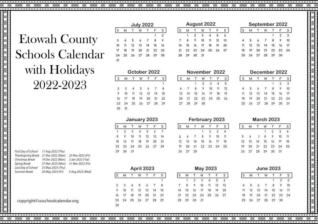 Etowah County Schools Calendar with Holidays 2022-2023 3