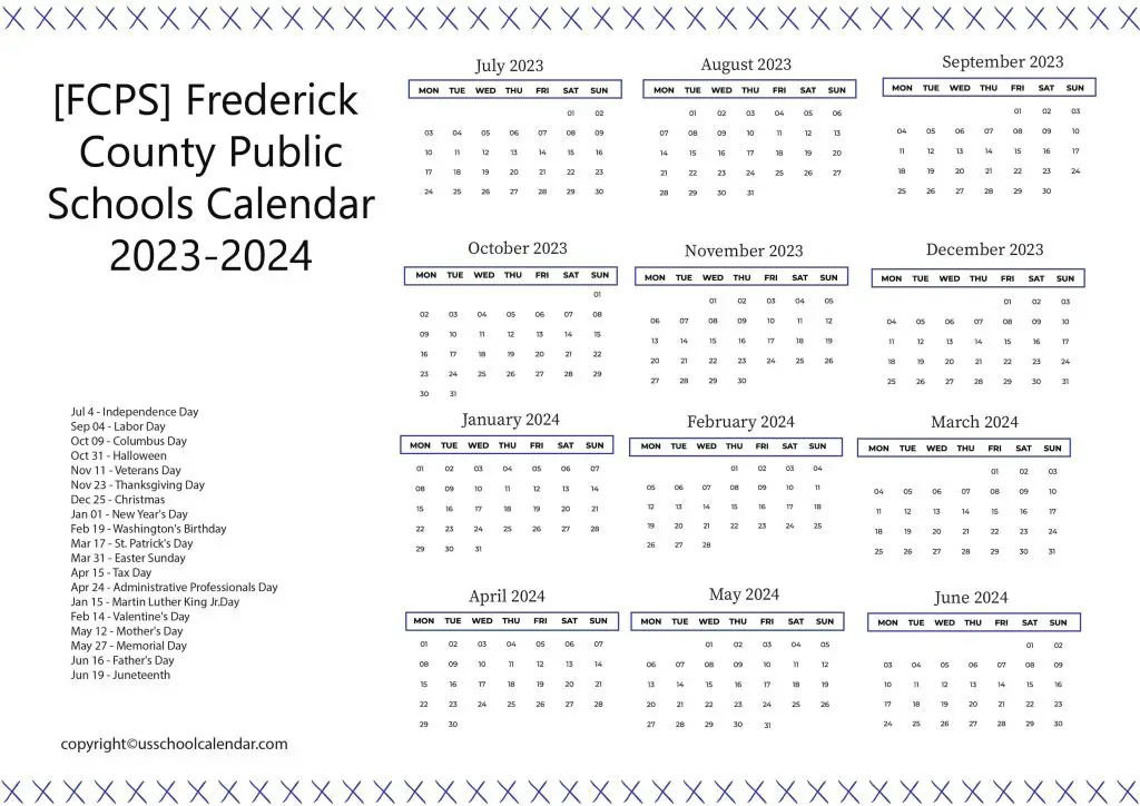 FCPS Academic Calendar [Frederick County Public Schools]