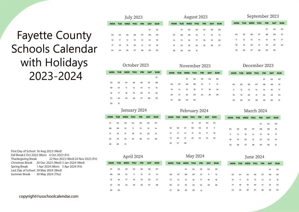 Fayette County School Board Calendar