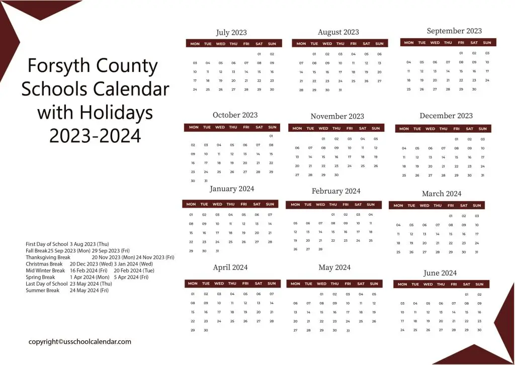 Forsyth County Schools Holiday Calendar