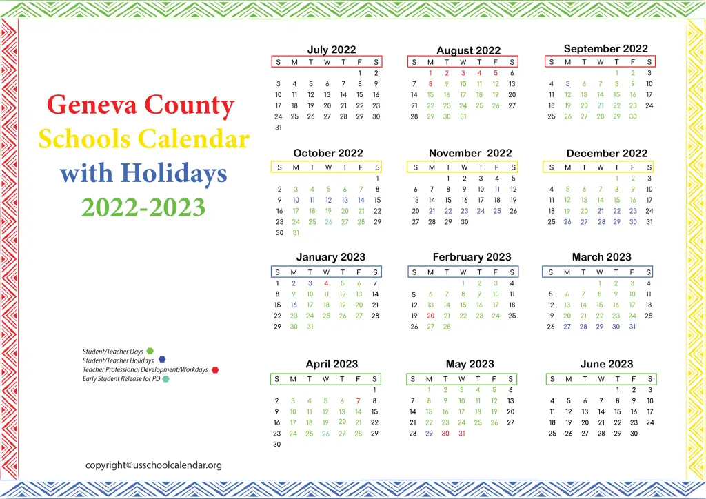 Geneva County Schools Calendar with Holidays 2022-2023 2