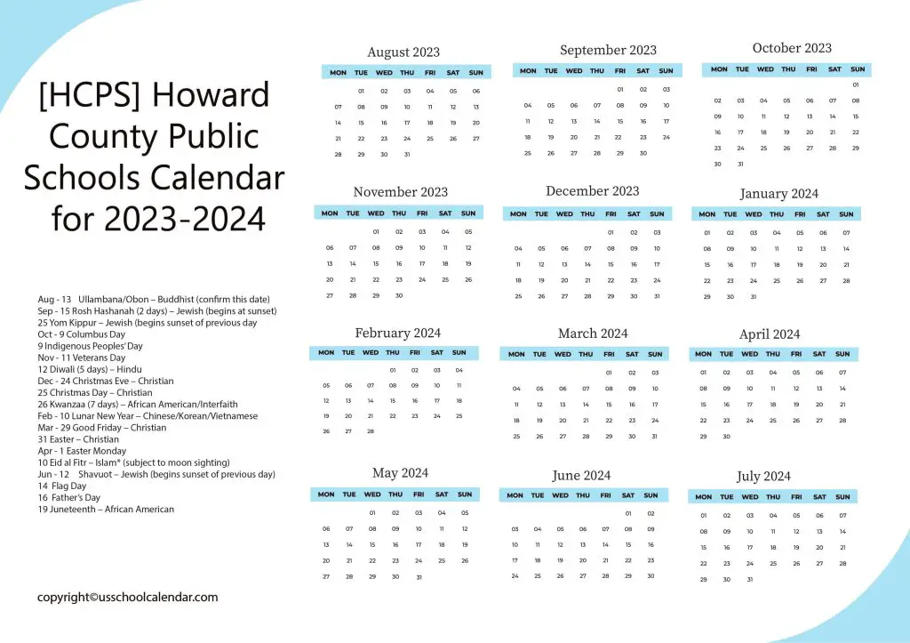 HCPS Calendar [Howard County Public Schools]