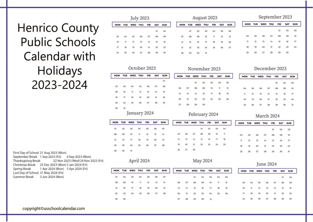 Henrico County Public Schools Calendar