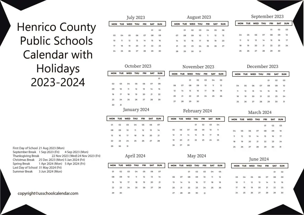 Henrico County Public Schools District Calendar