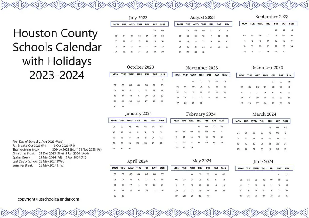 Houston County School District Calendar