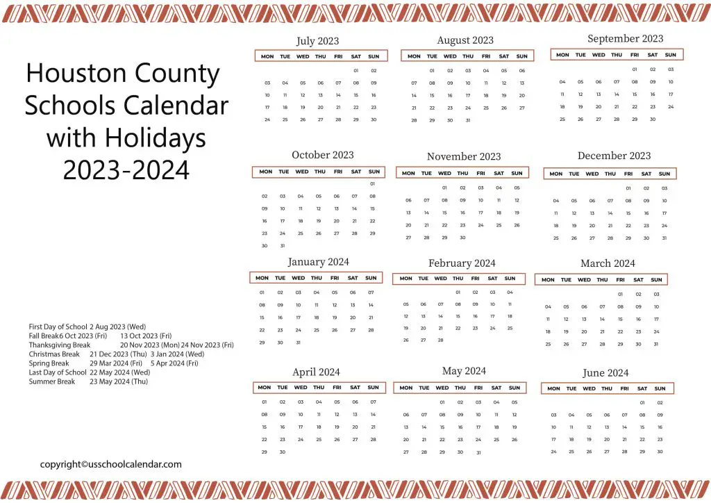 Houston County Schools Calendar