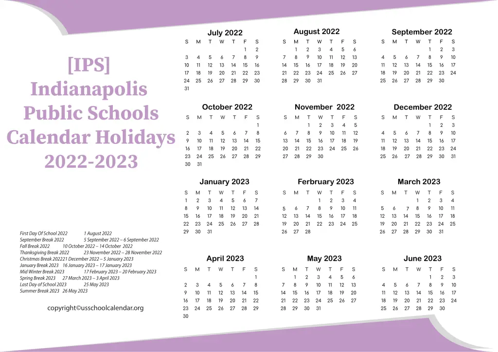 [IPS] Indianapolis Public Schools Calendar Holidays 2022-2023 3