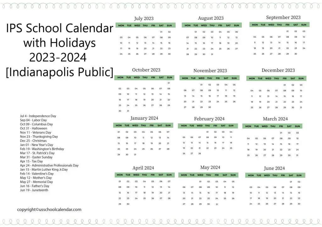 IPS School Holiday Calendar