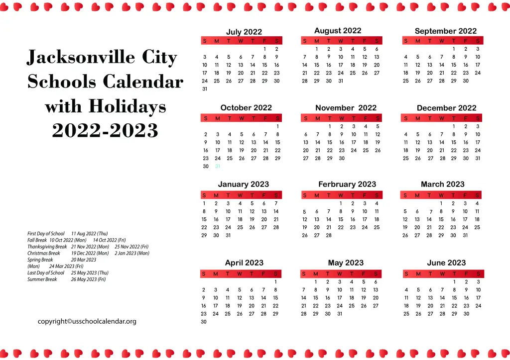 Jacksonville City Schools Calendar with Holidays 2022-2023 3