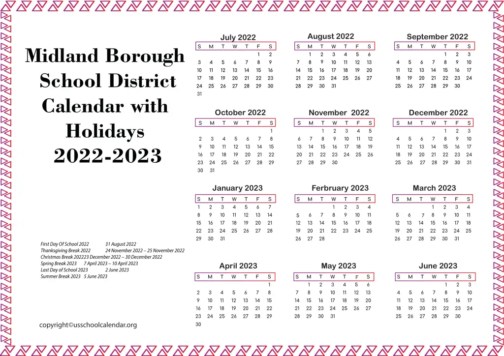 Midland Borough School District Calendar with Holidays 2022-2023 3