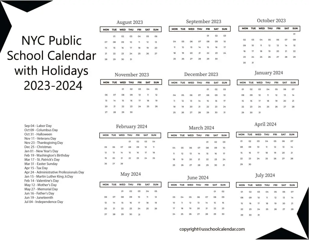 NYC Public Schools Calendar