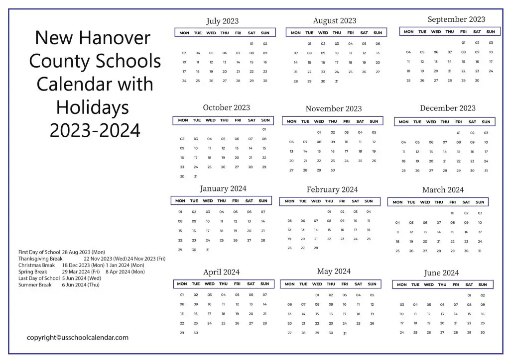 New Hanover County Schools Calendar