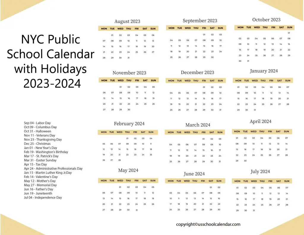 New York City Public Schools Calendar