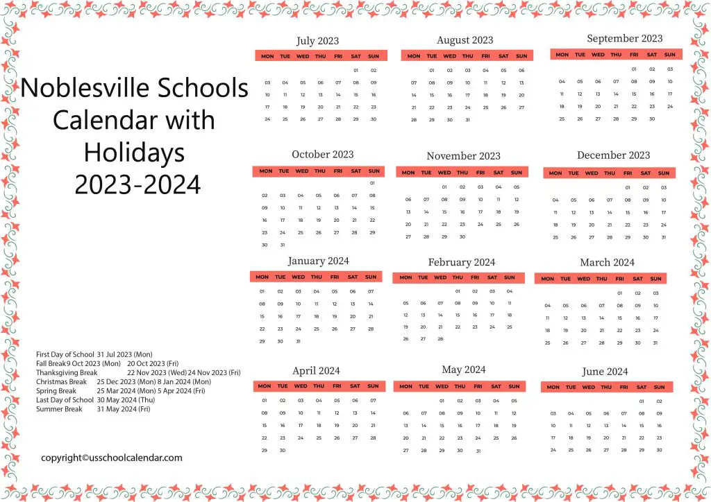 Noblesville Schools Holiday Calendar