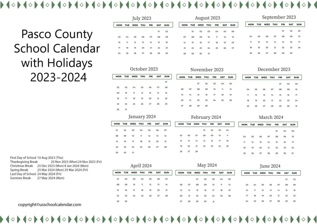 Pasco County Schools Calendar