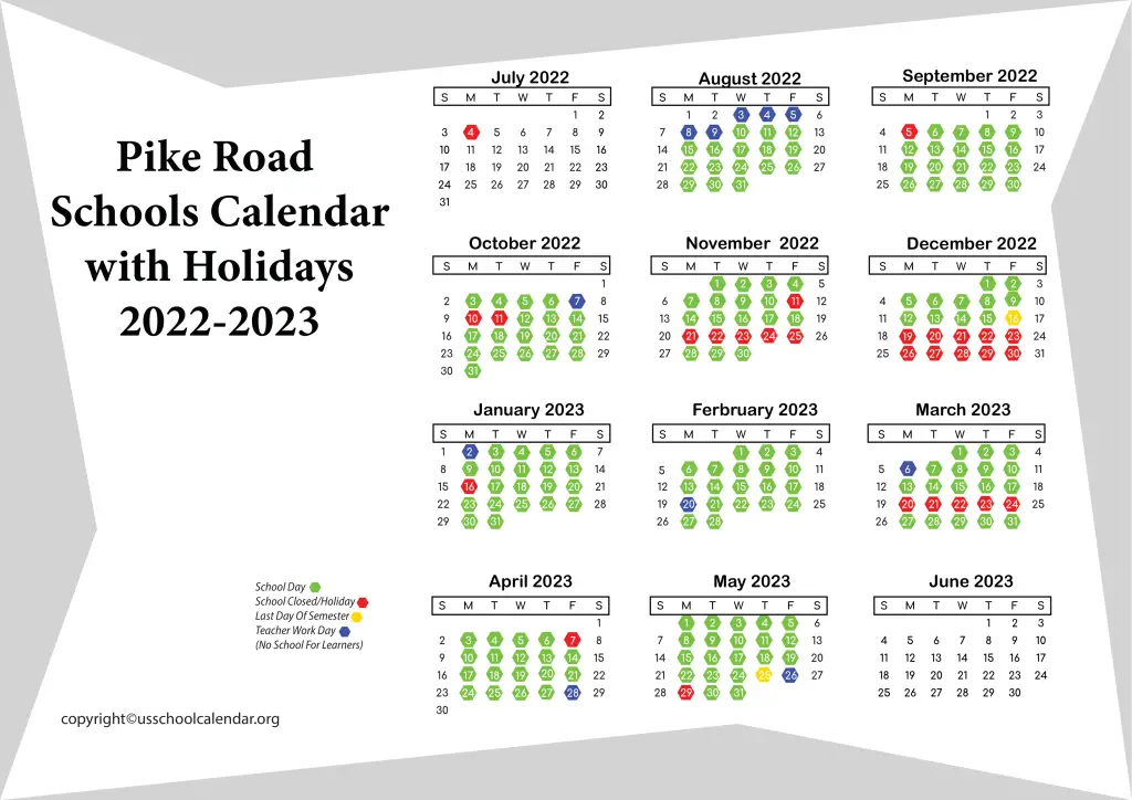 Pike Road Schools Calendar with Holidays 2022-2023