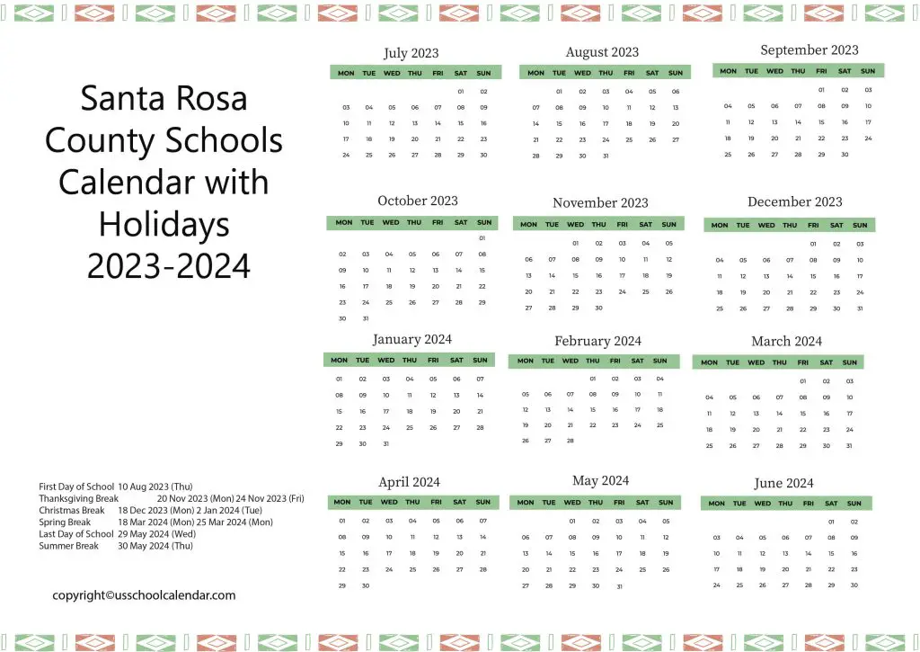 Santa Rosa County Schools Calendar