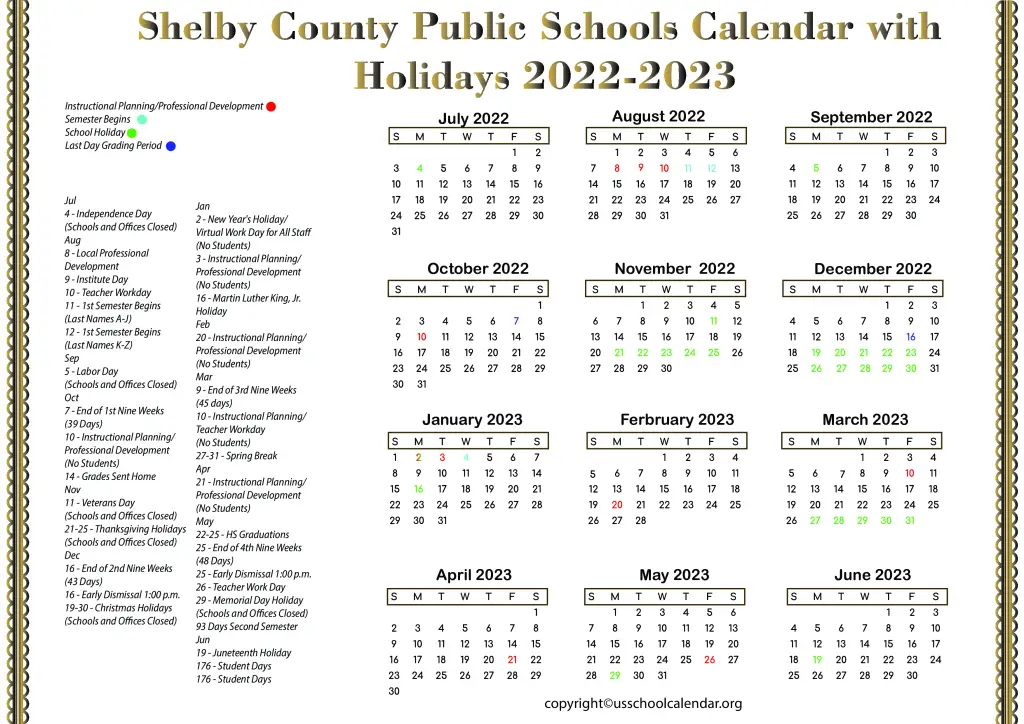 Shelby County Public Schools Calendar with Holidays 2022-2023 3