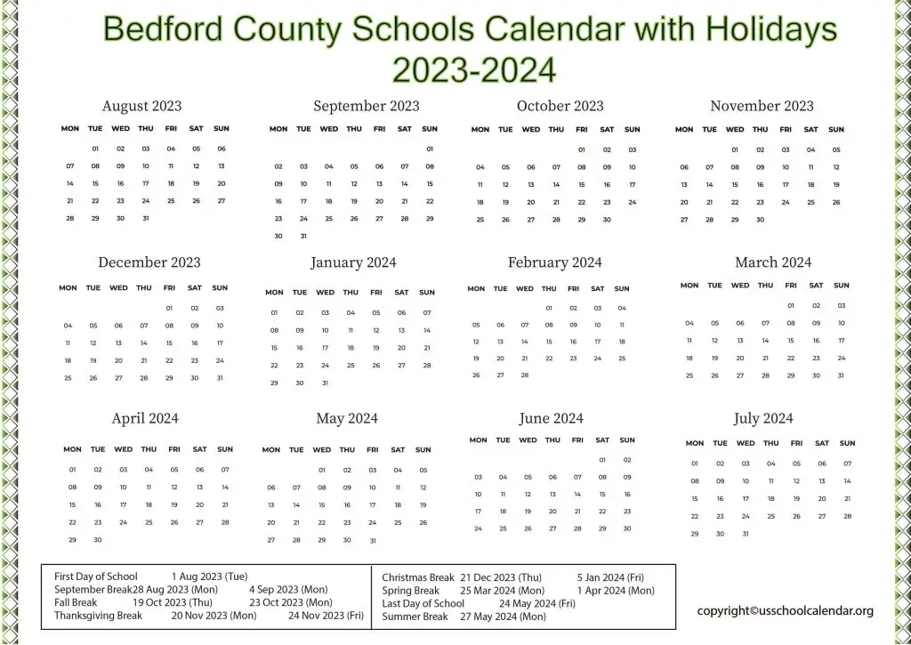 Bedford County Schools Calendar