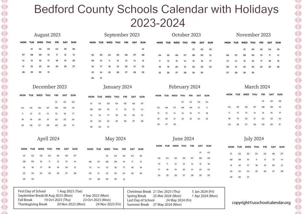 Bedford County Schools Calendar