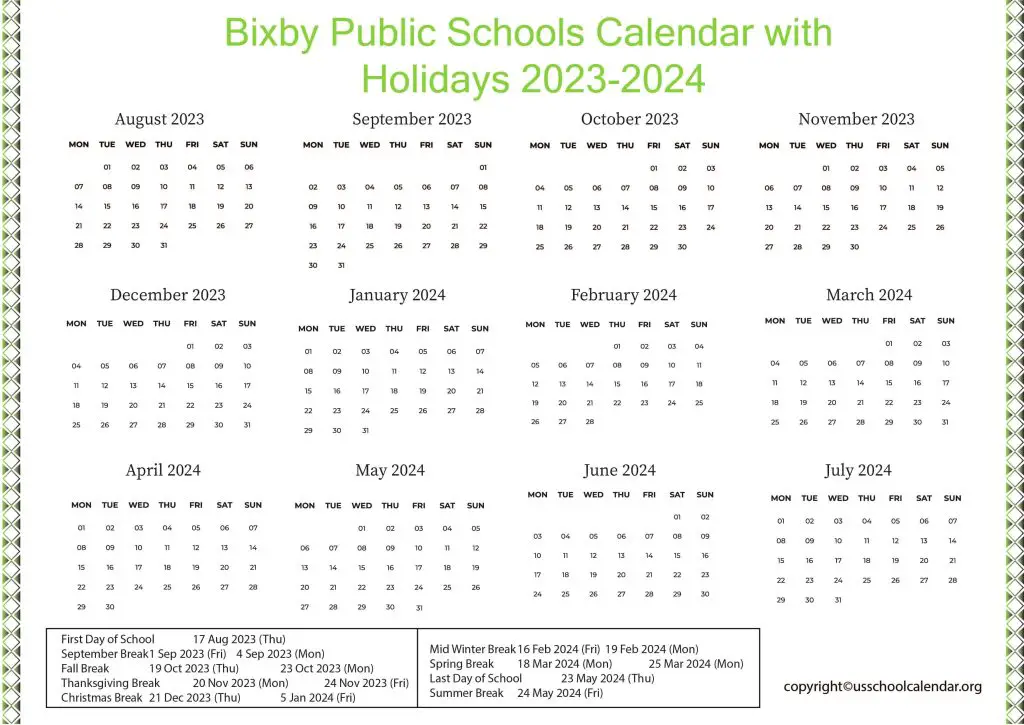 Bixby Public Schools Calendar