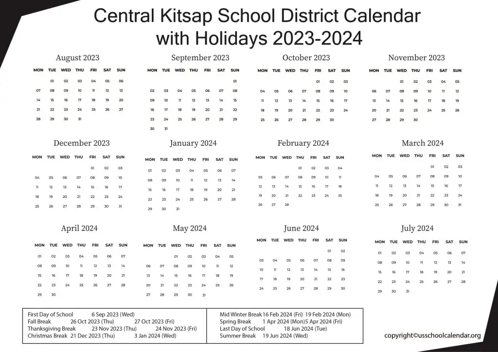 Central Kitsap School District Calendar