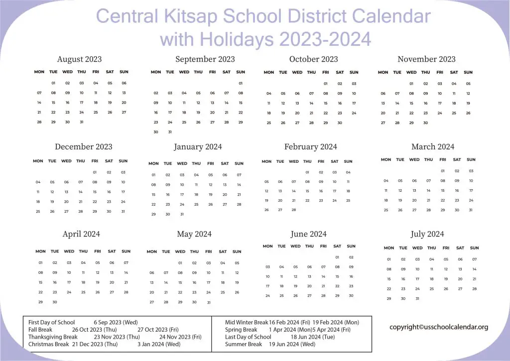 Central Kitsap School District Calendar