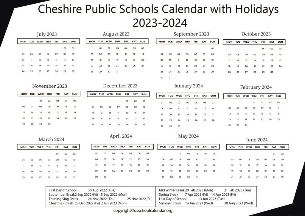 Cheshire Public Schools Calendar