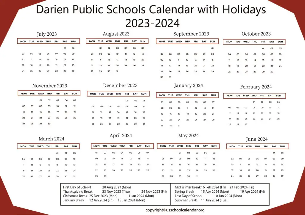 Darien Public Schools Calendar