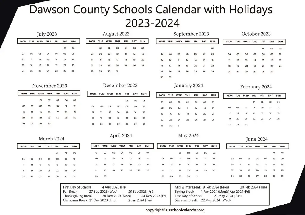 Dawson County Schools Calendar