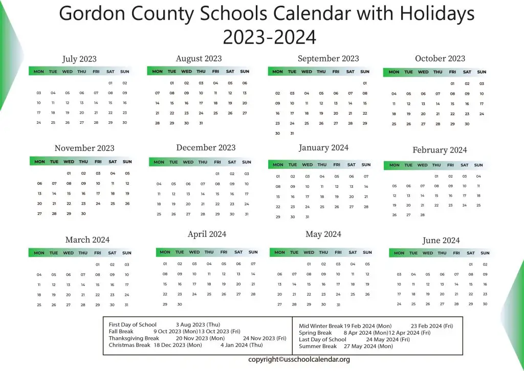 Gordon County Schools Calendar