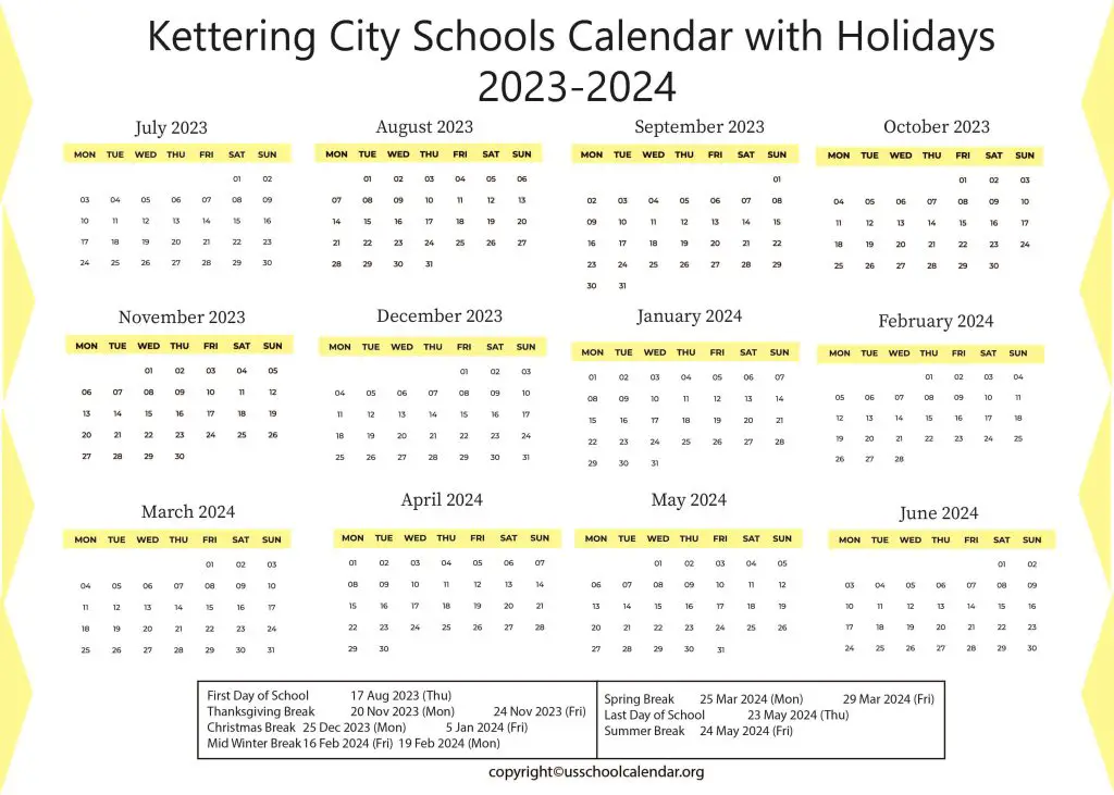 Kettering City Schools Calendar