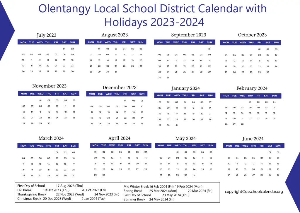 Olentangy Local School District Calendar with Holidays 2023-2024 2