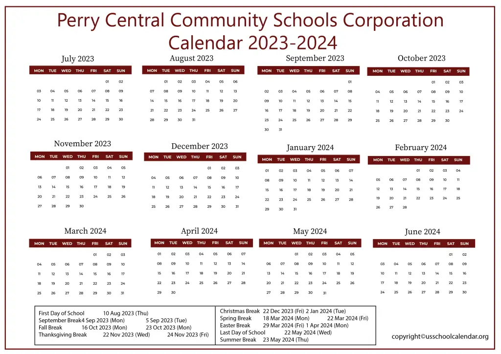 Perry Central Community Schools Corporation Calendar 2023-2024 3