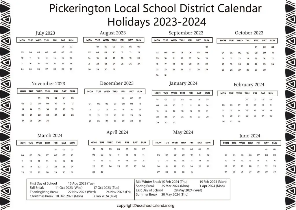 Pickerington Local School District Calendar