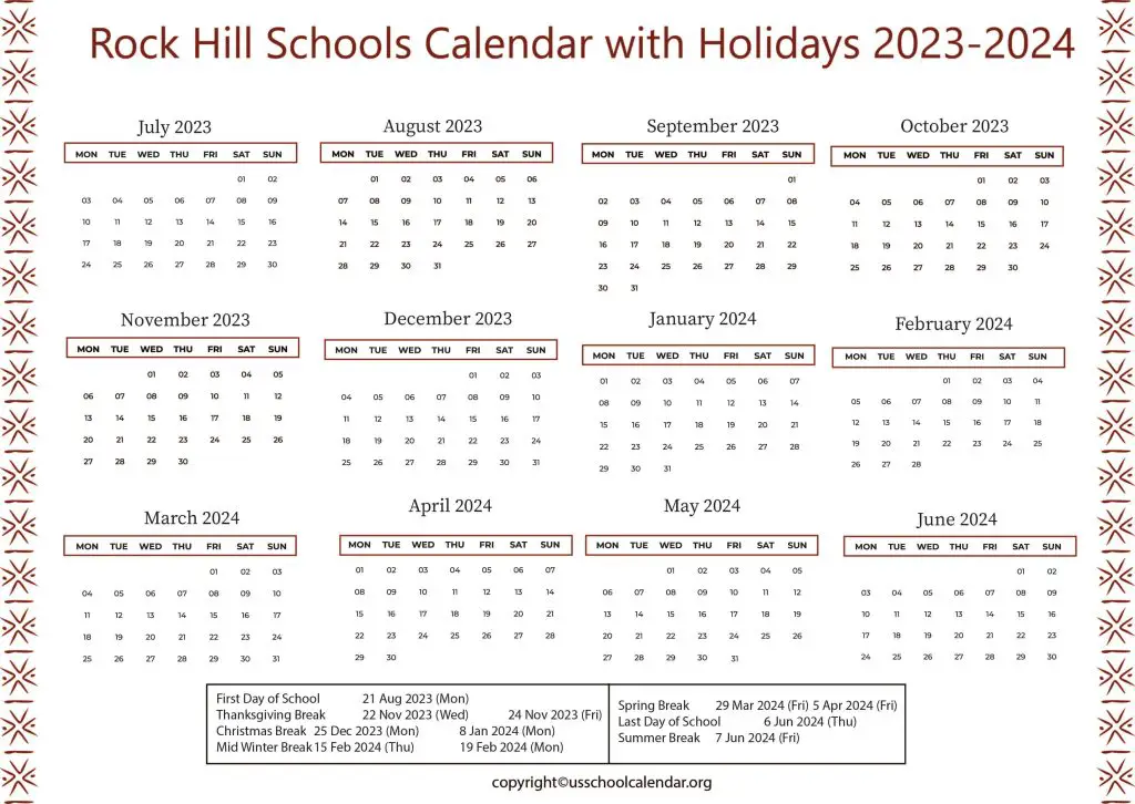 Rock Hill Schools Calendar