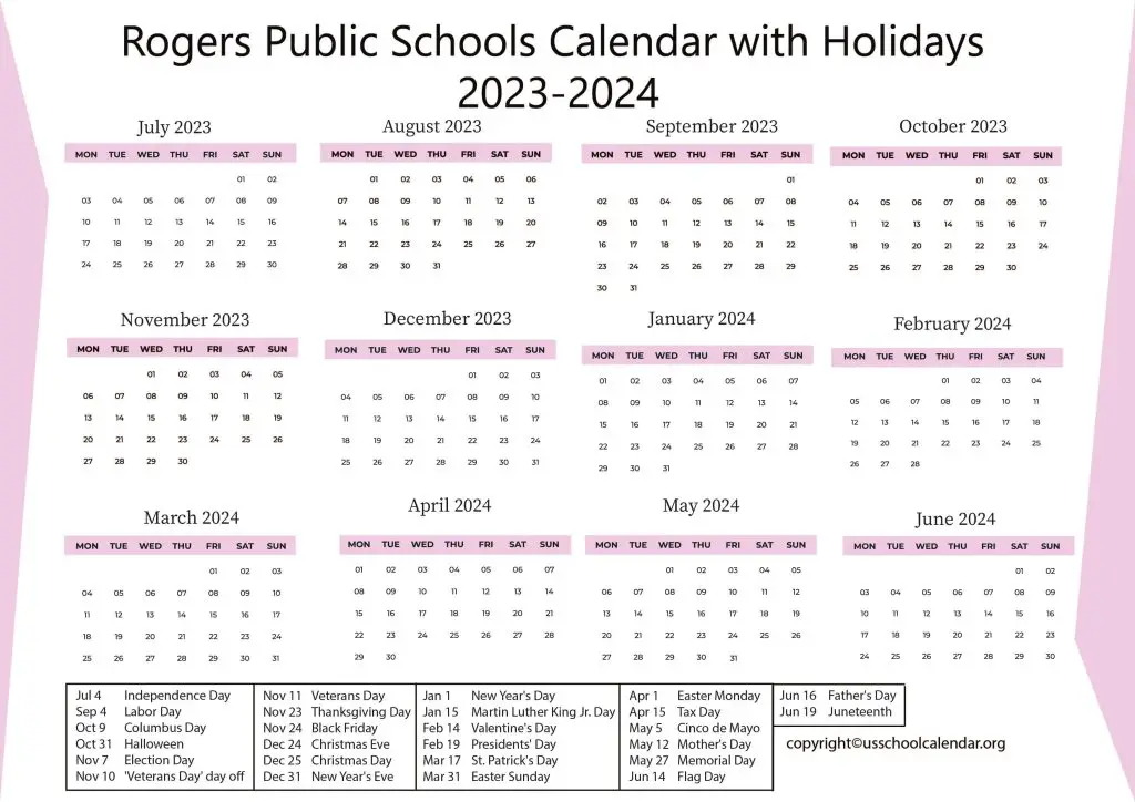 Rogers Public Schools Calendar