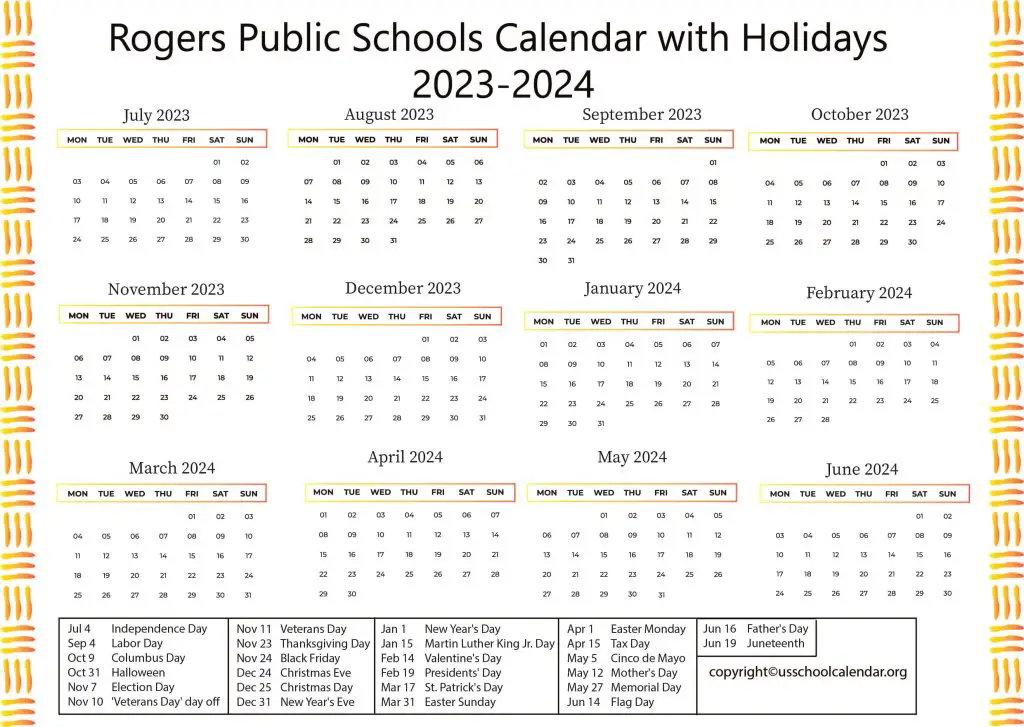 Rogers Public Schools Calendar