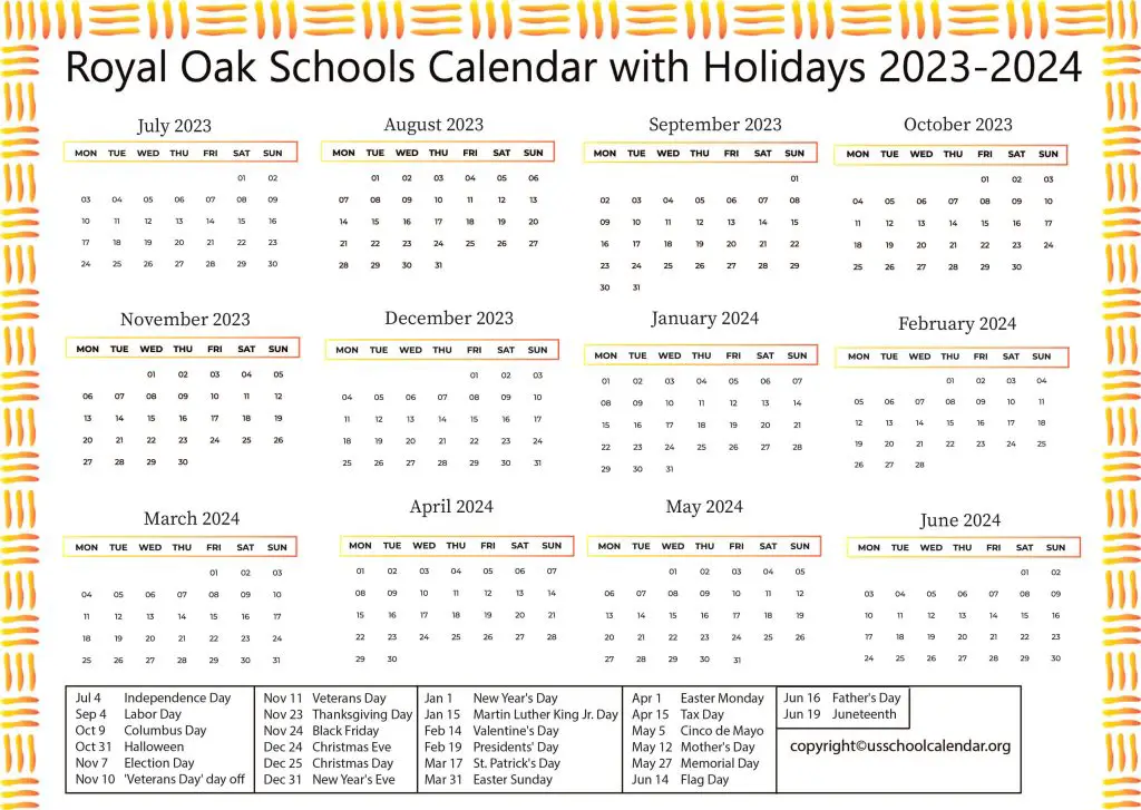 Royal Oak Schools Calendar