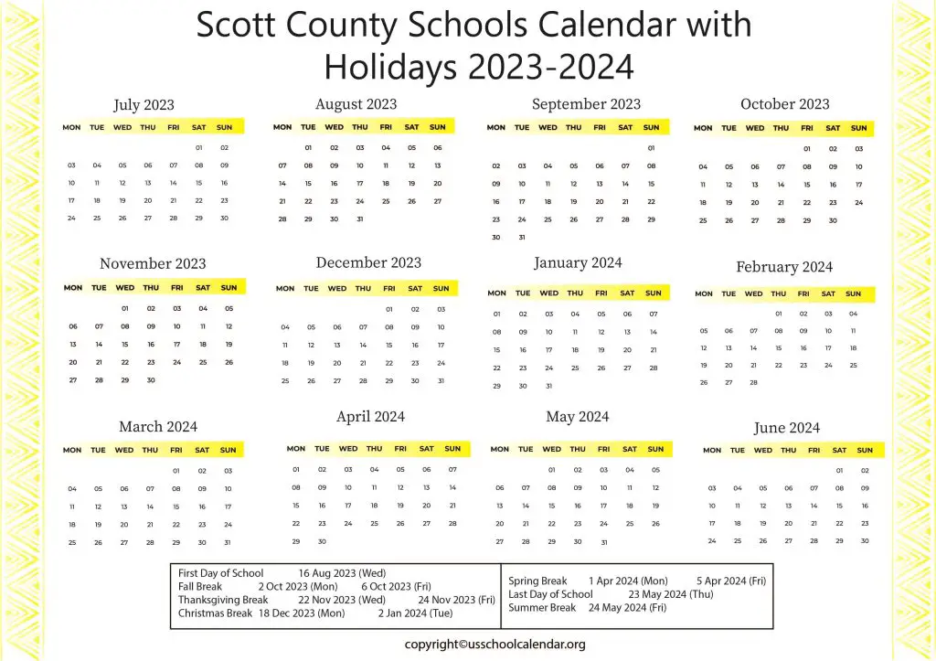 Scott County Schools Calendar