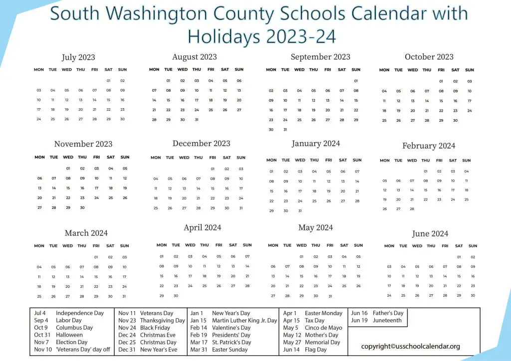 South Washington County Schools Calendar