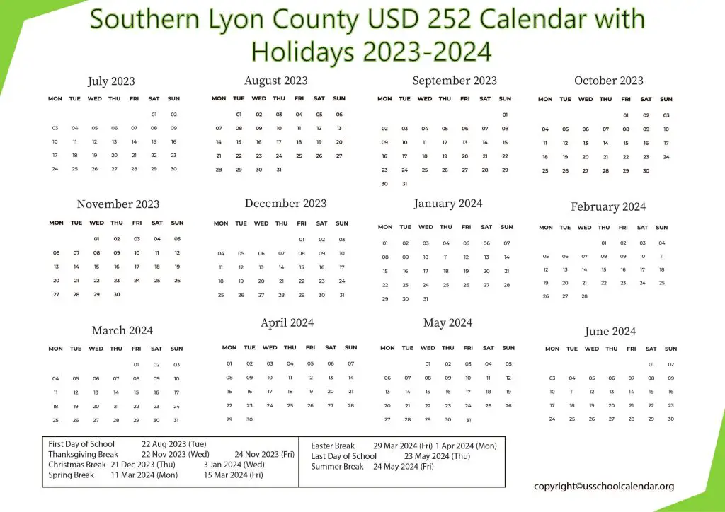 Southern Lyon County USD 252 Calendar