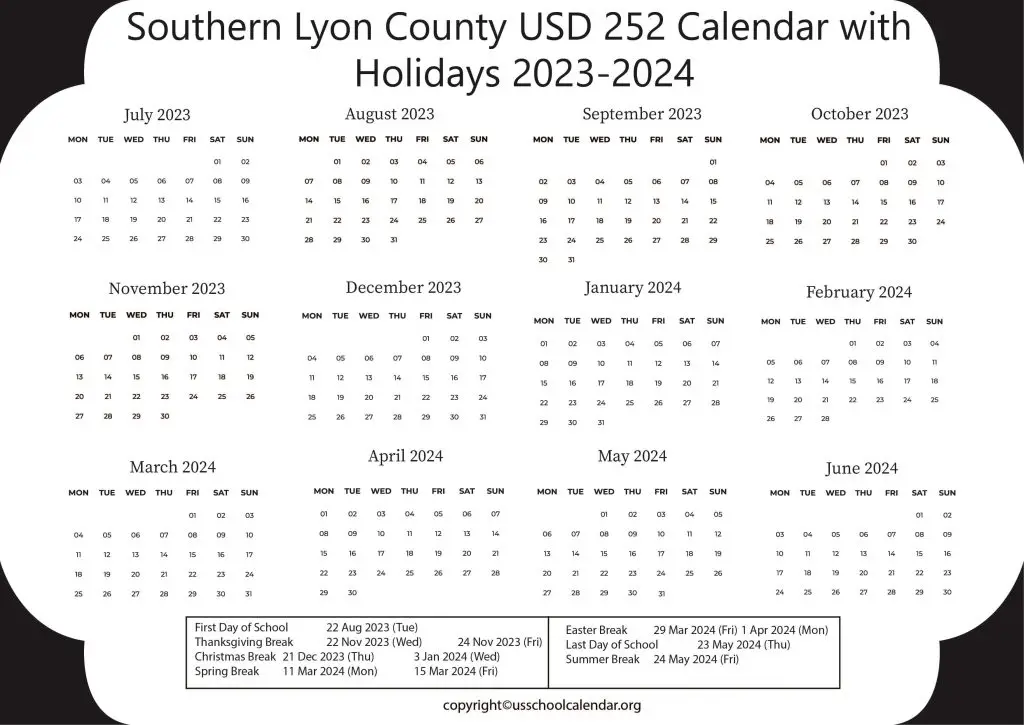 Southern Lyon County USD 252 Calendar