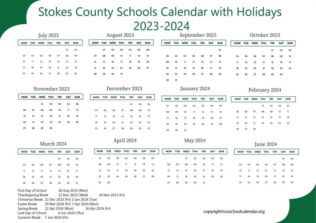 Stokes County Schools Calendar