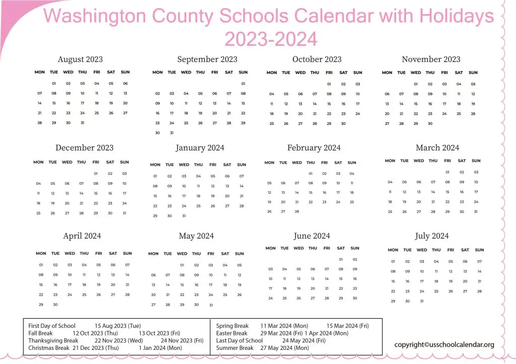 Washington County Schools Calendar