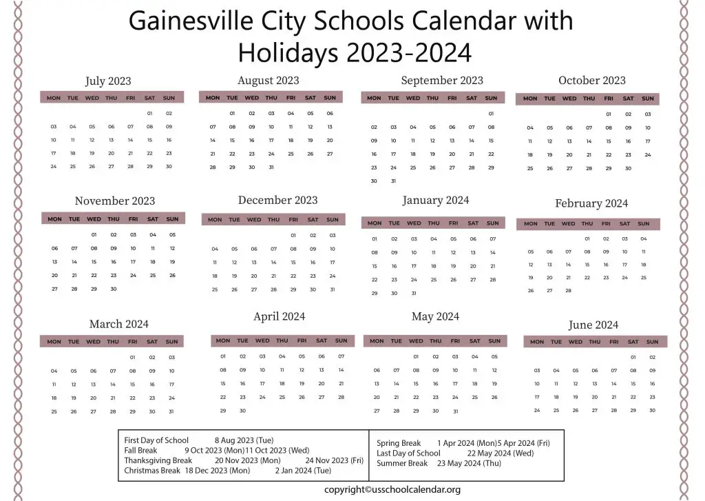 Gainesville City Schools Calendar